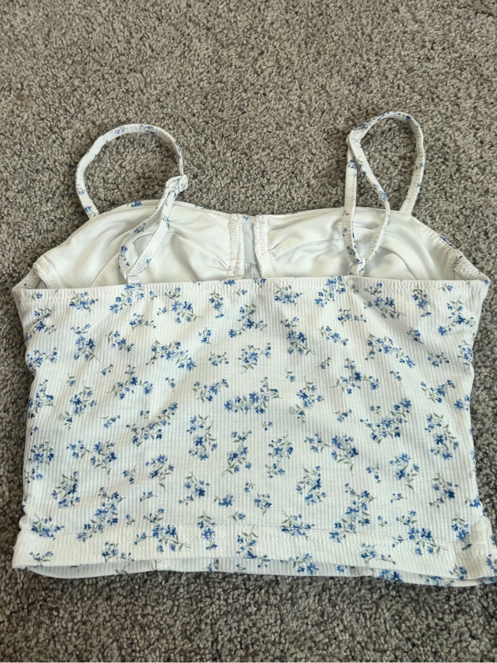 SHEIN White Ribbed Blue Floral Ruched Cami - Picture 2 of 3
